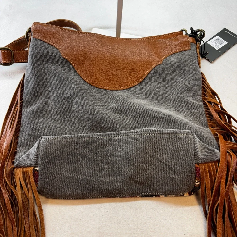 Myra Bag Crossbody‎ Bag Women Medium Mojave Paisley Fringed Hand-Tooled S-6739